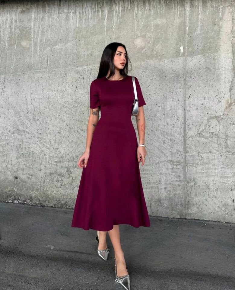 OYS MODAL ELBİSE BORDO