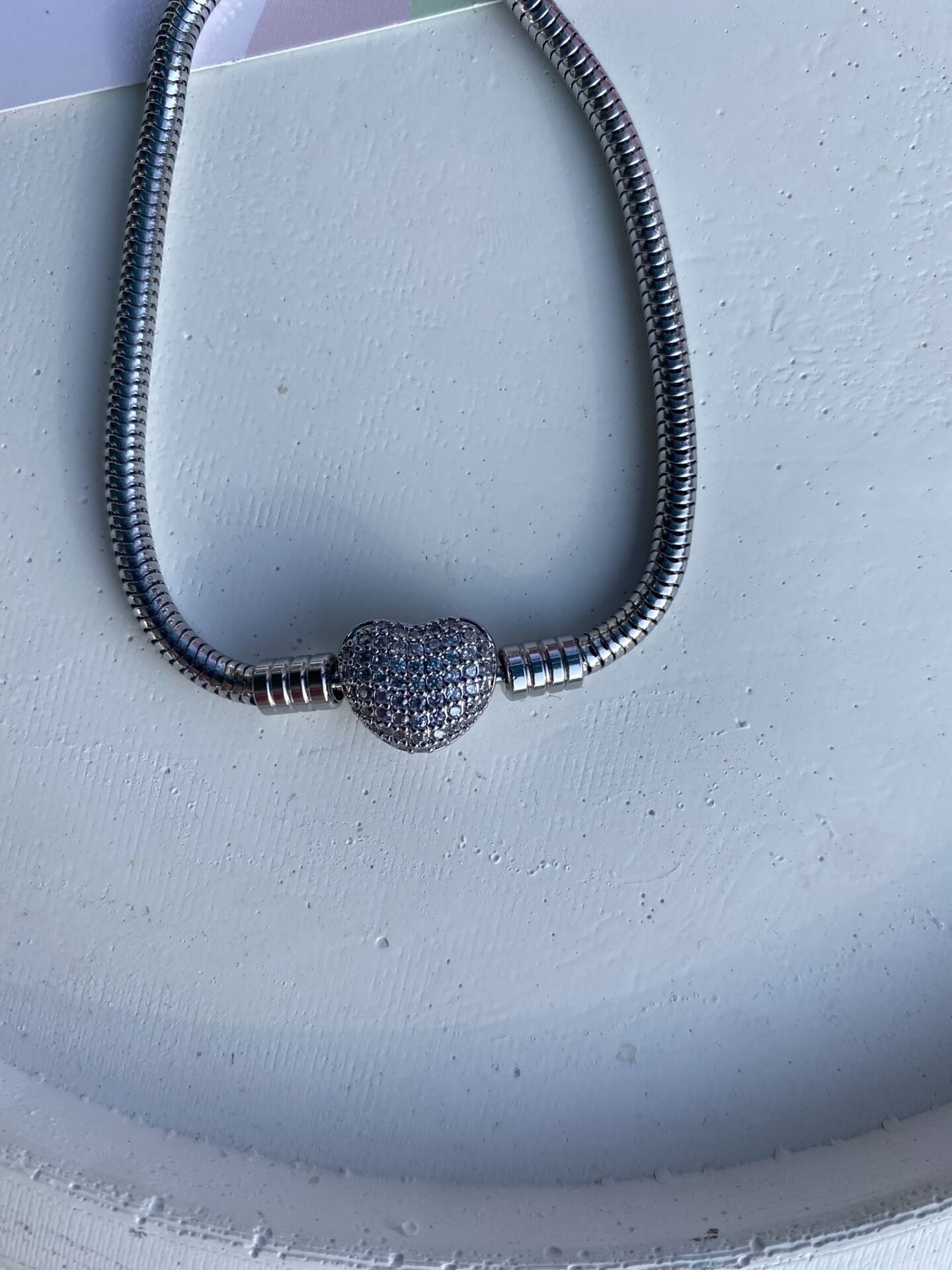 GÜMÜŞ ÇELİK ZİRKON TAŞLI KALP PANDORA BİLEKLİK 16 CM