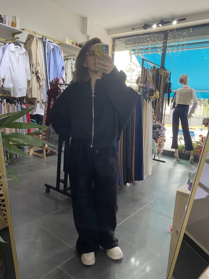 ZARA MODEL 3 İPLİK ŞARDONLU EŞOFMAN TAKIMI SİYAH