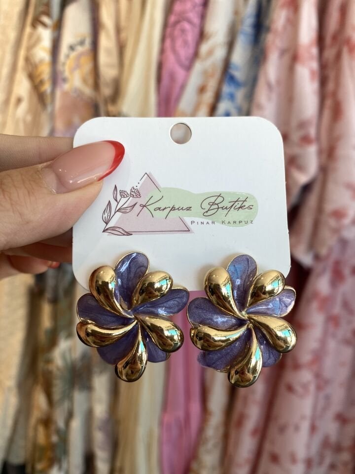 GOLD LİLA FLOWER VİP KÜPE 4