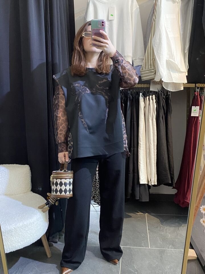 LEOPAR TÜL BLUZ
