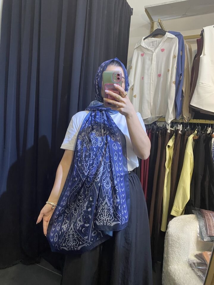 CAMELLİA ETNİK DESEN ŞAL LACİVERT