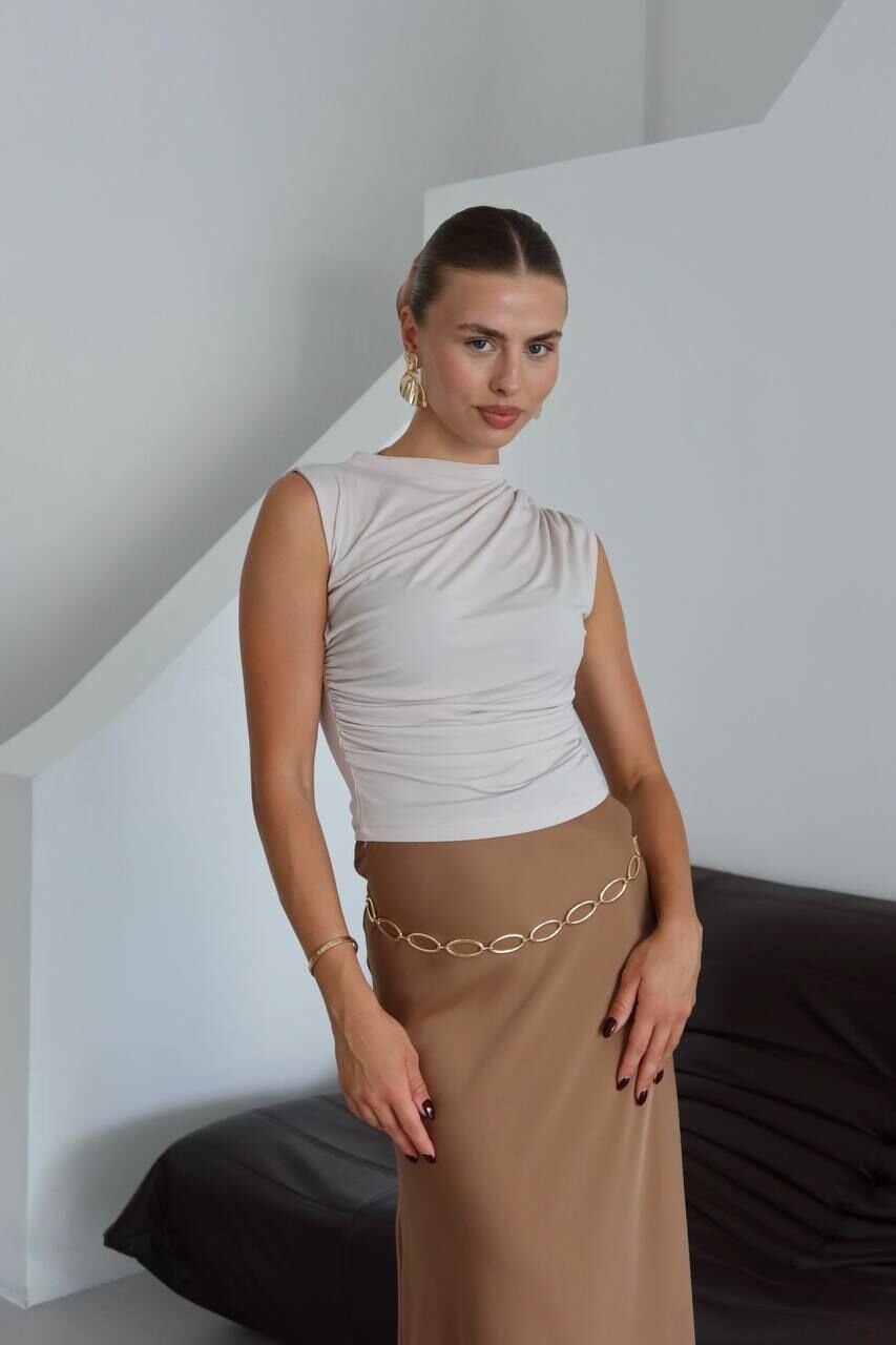 DRAPE BÜZGÜ DETAYLI SANDY BLUZ EKRU