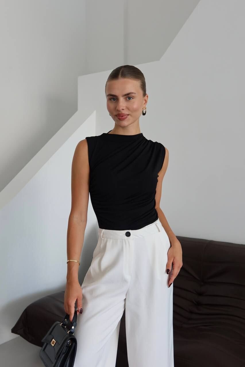 DRAPE BÜZGÜ  DETAYLI SANDY BLUZ SİYAH