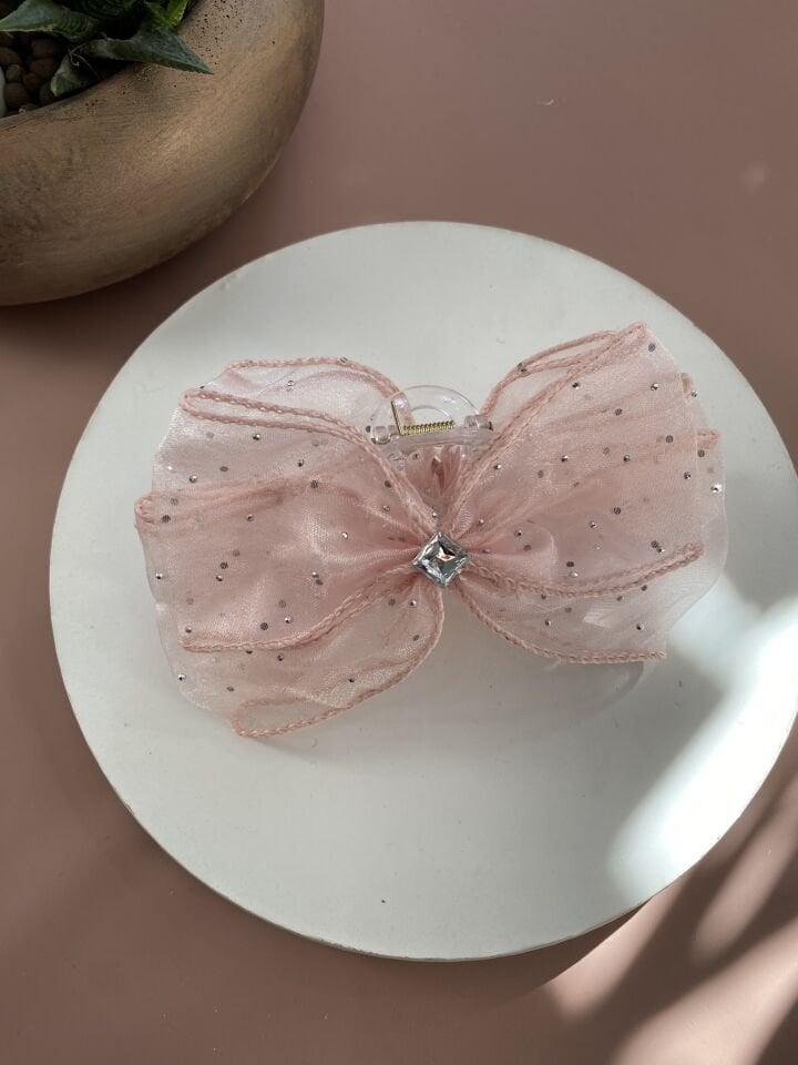 PEMBE FİYONK DETAYLI MANDAL TOKA 11 CM