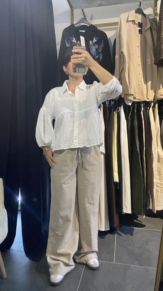 PREMİUM  BEJ KETEN PANTOLON