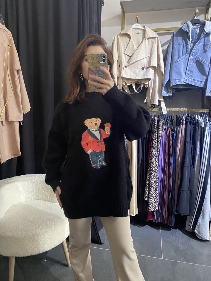 SİYAH MUADİL TEDDY BEAR KAZAK