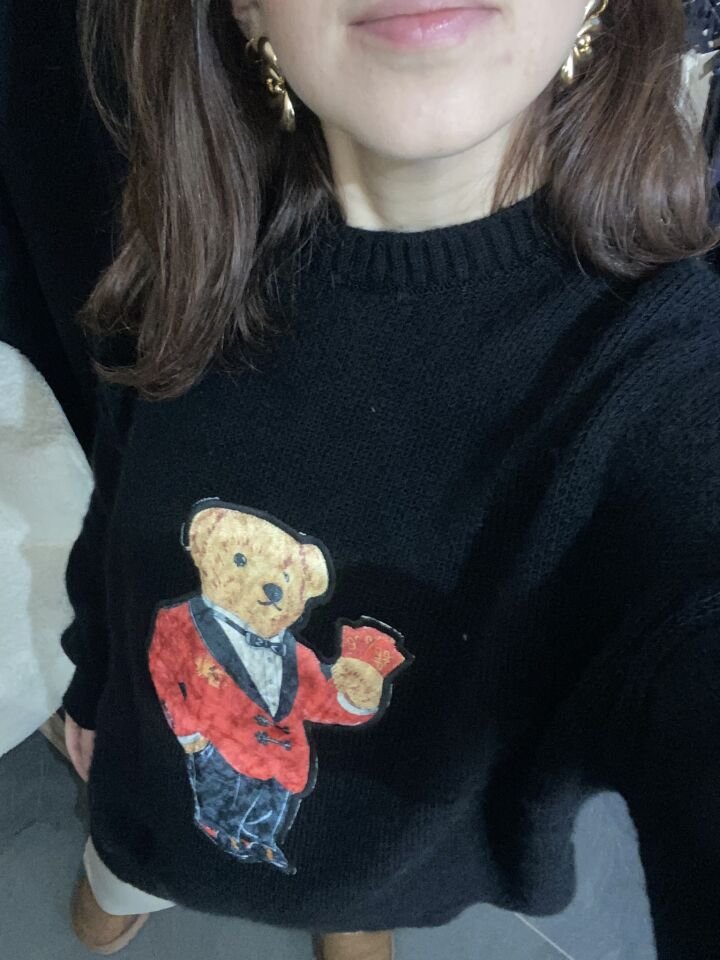 SİYAH MUADİL TEDDY BEAR KAZAK