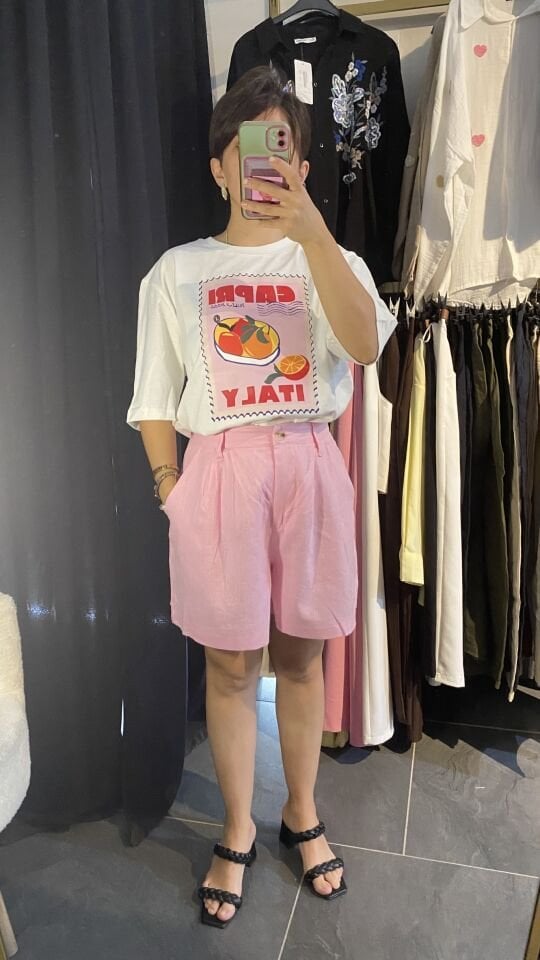 PREMİUM KETEN ŞORT PEMBE