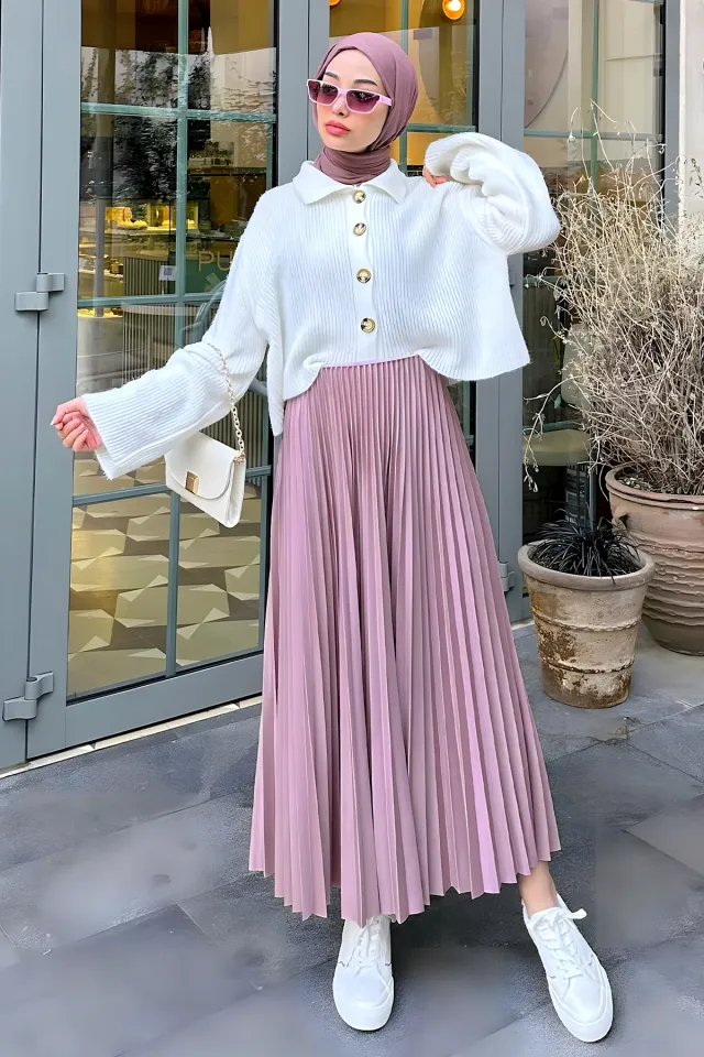 HENZA PİLİSELİ ETEK PEMBE
