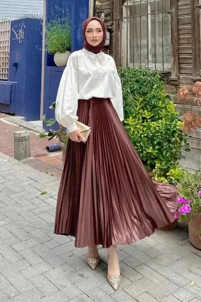 HENZA PİLİSELİ ETEK KAHVE