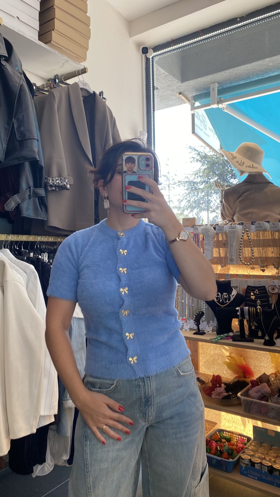 BEBE MAVİ GOLD DÜĞMELİ TRİKO HIRKA