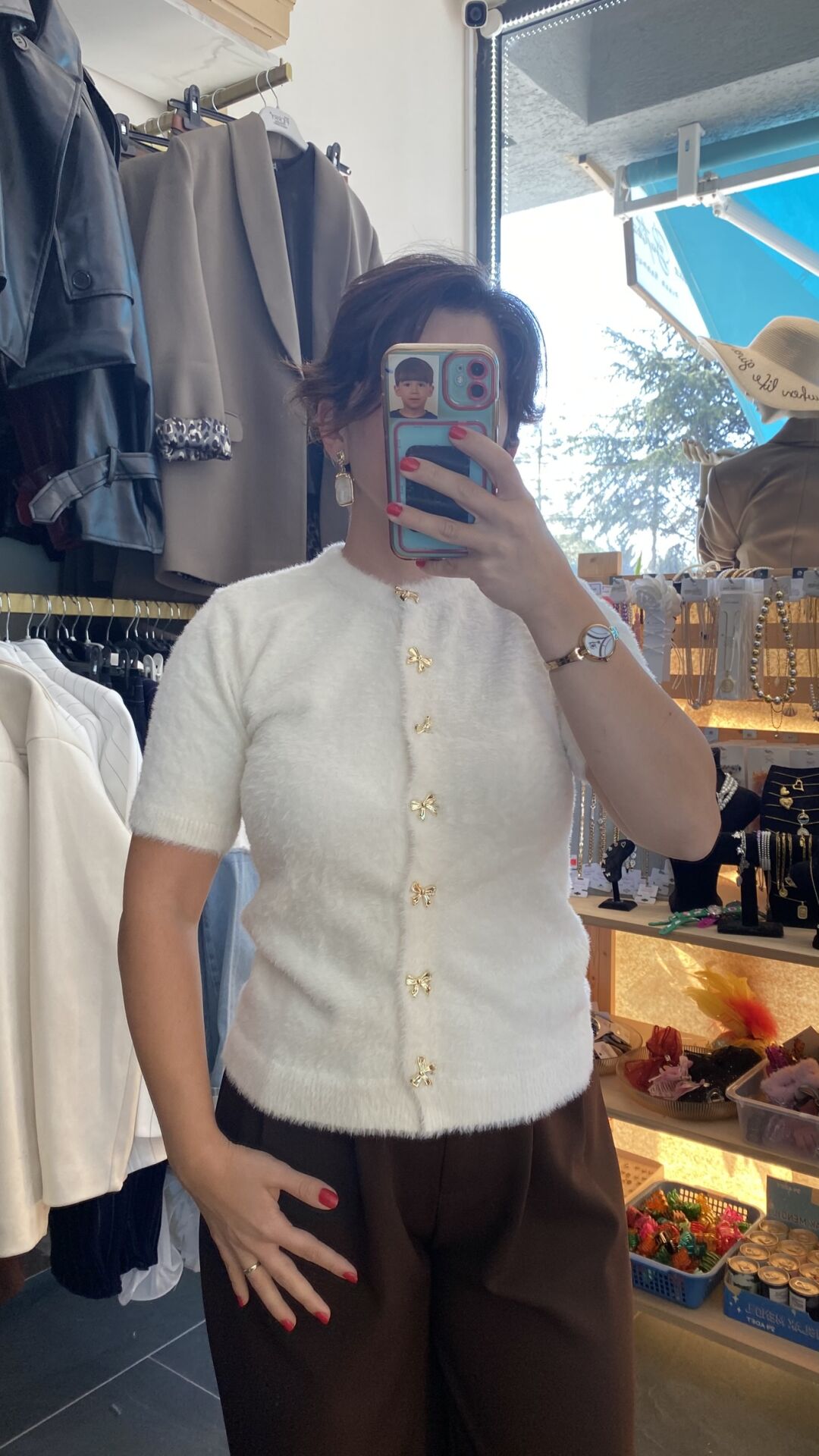 EKRU GOLD DÜĞMELİ TRİKO HIRKA