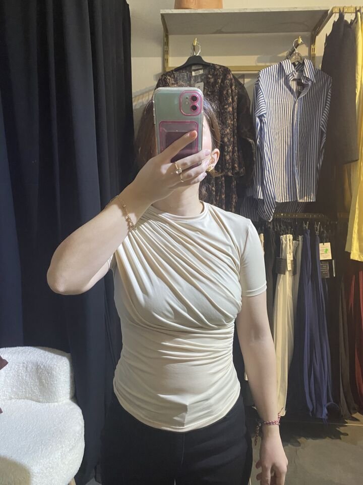 DRAPE DETAY SANDY BLUZ KREM