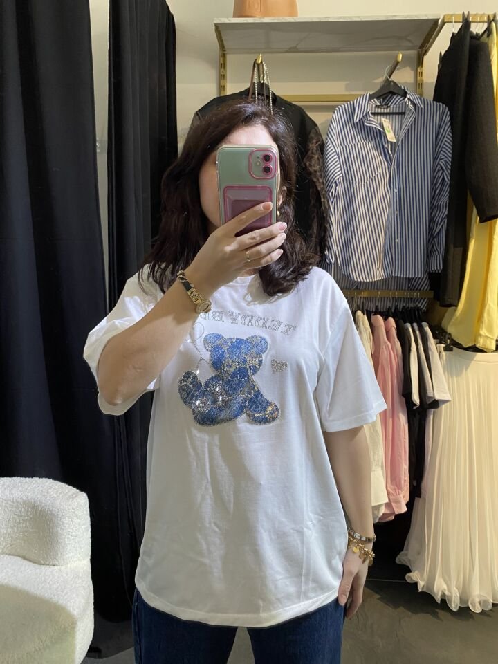 Taşlı Ayıcık Baskılı T-shirt