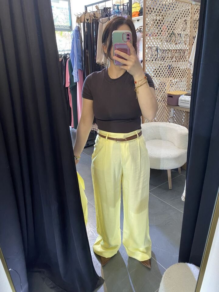 RYN SARI BASIC UZUN GÖMLEK